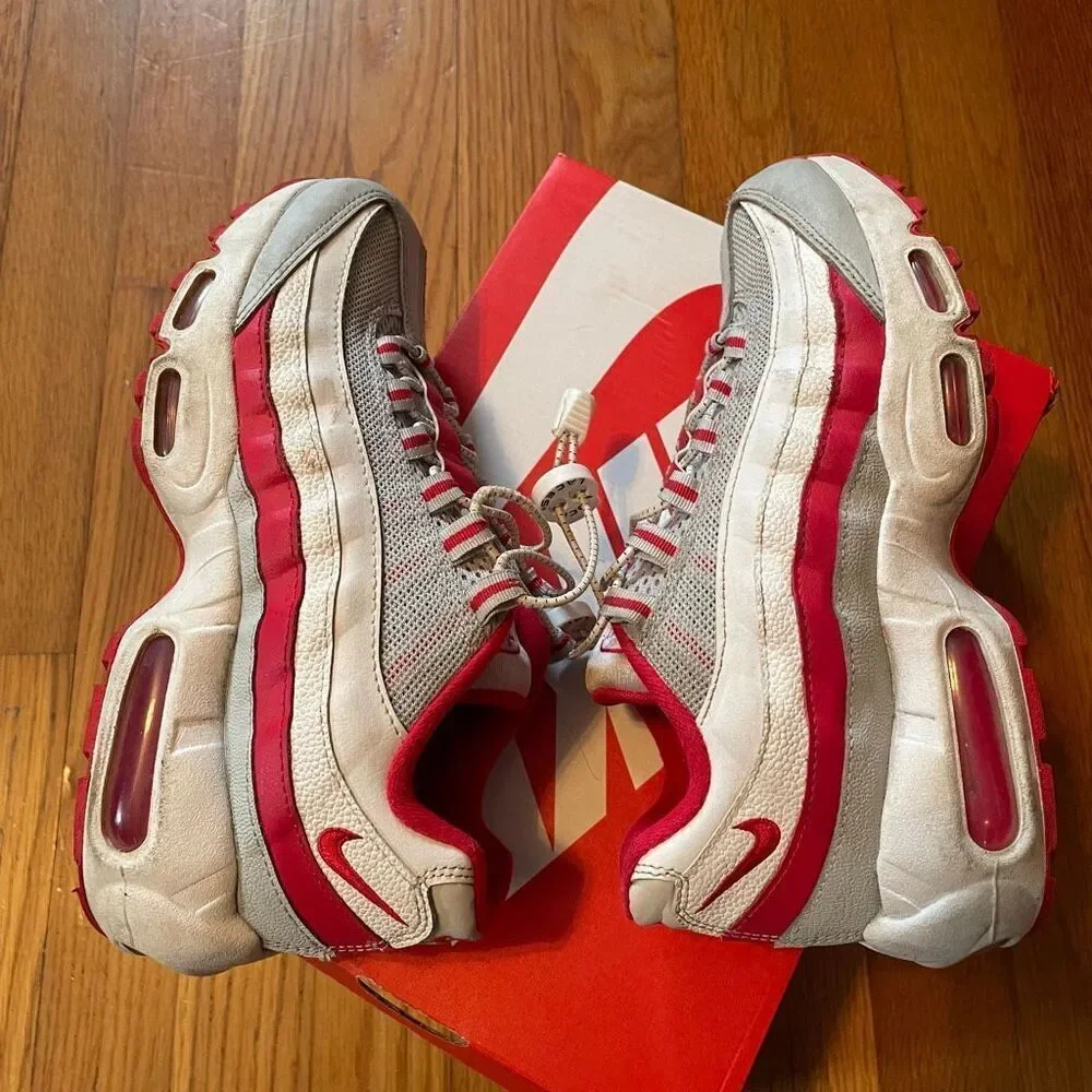 NIKE | air max 95 recraft (gs) grey fog/hyper red-white size 5 youth $140